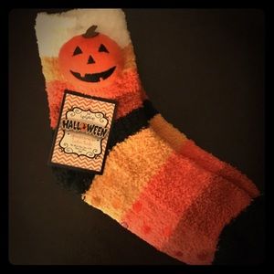Fuzzy cozy Halloween pumpkin plush socks